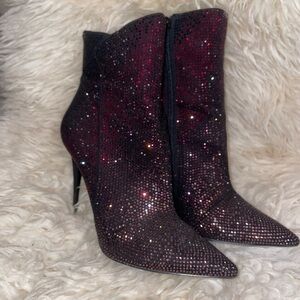 Women's Sparkling Ankle Boots - Black multi coloured gems
